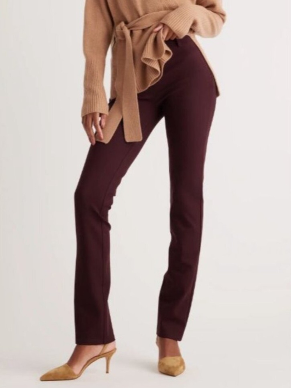 Quince Ultra Stretch Ponte Straight Leg Pant M Burgundy 28” Inseam *EUC*